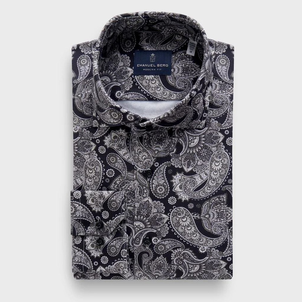 Emanuel Berg Mens Modern 4 Flex Paisley Stretch Knit Shirt Size 16 M/L